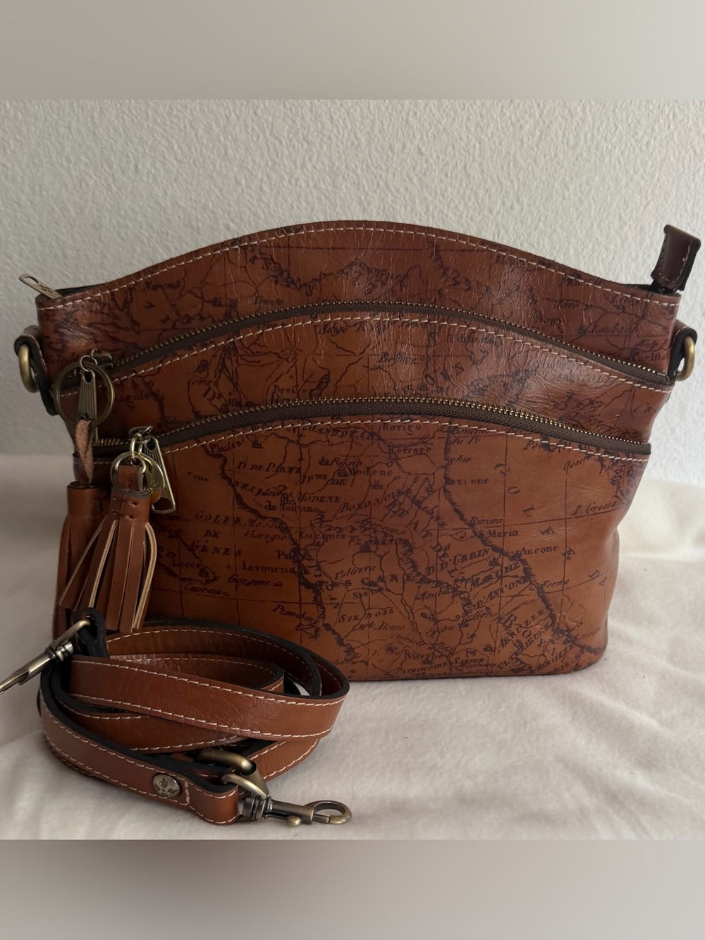Patricia Nash Lorraine Map-Print Crossbody Bag in Brown